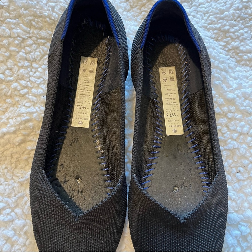 Rothy's The Point Womes Shoes Black 7.5 Knit Slip On Pointed Toe Ballet Flat - Picture 12 of 14